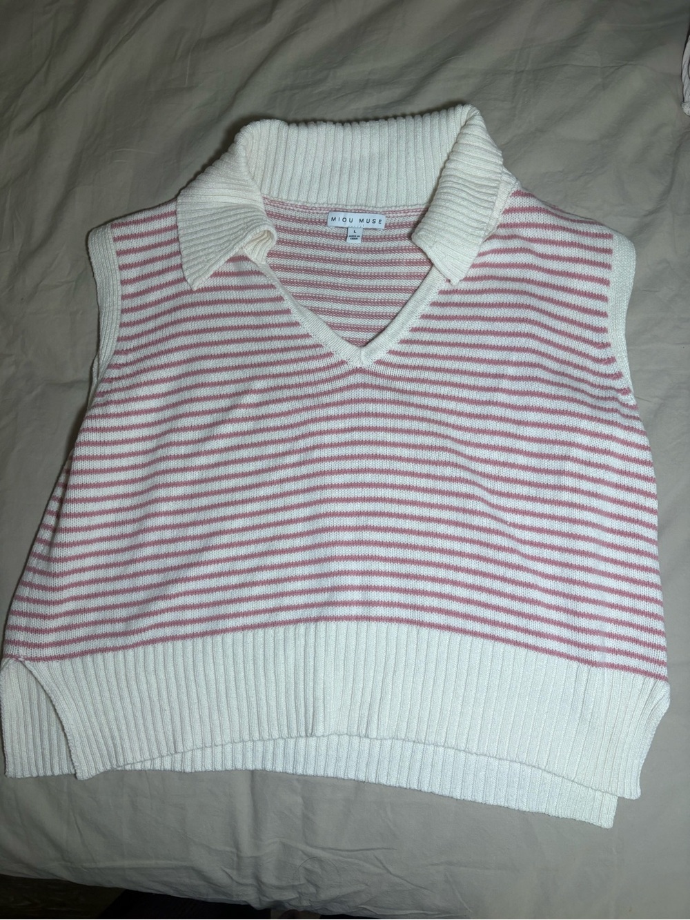 Miu Miu Pink and White Striped V-Neck Sweater Vest